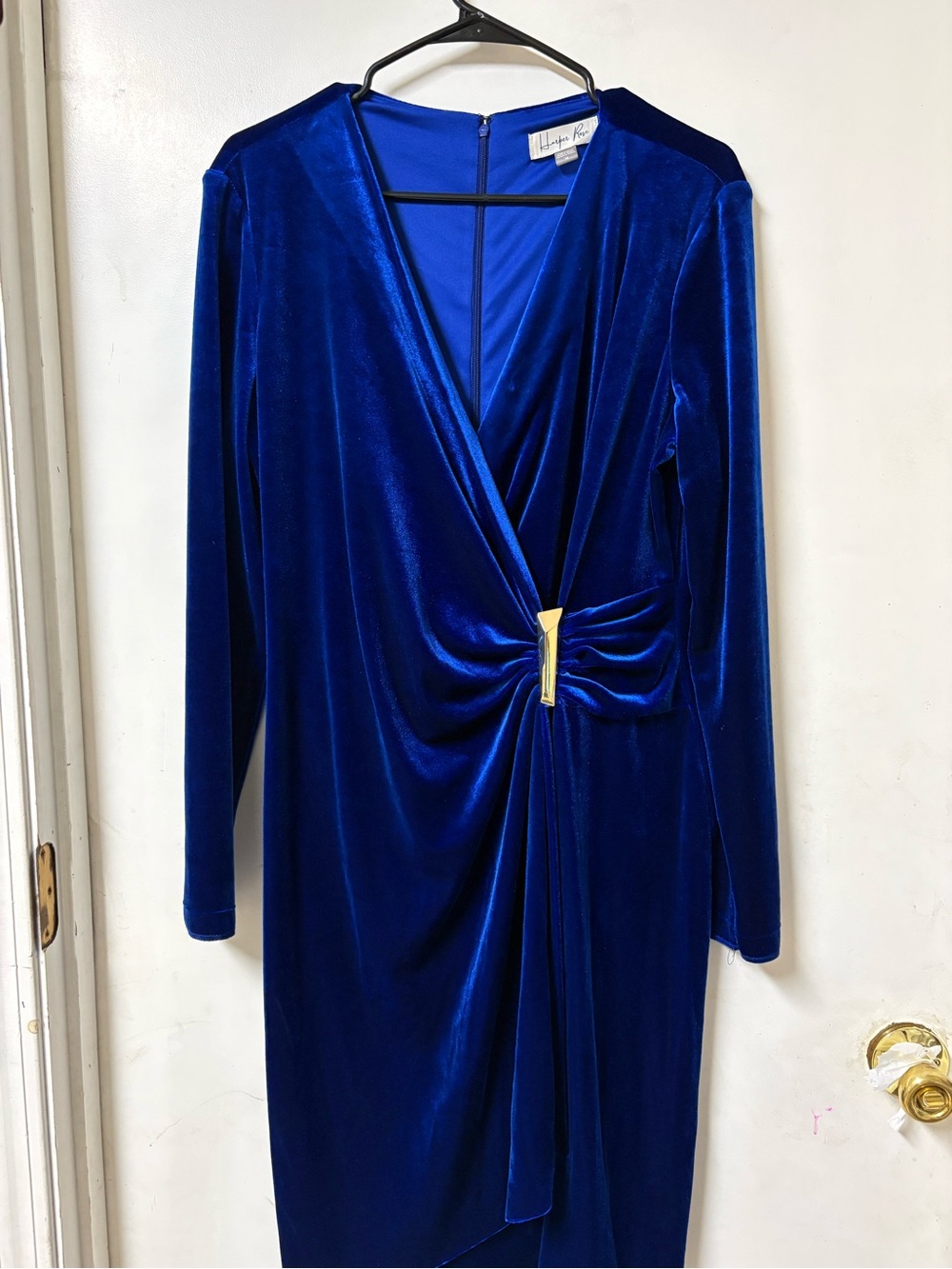 Harper Rose Royal Blue Velvet Wrap Dress Size 14 – Gold Accent Cocktail Dress
